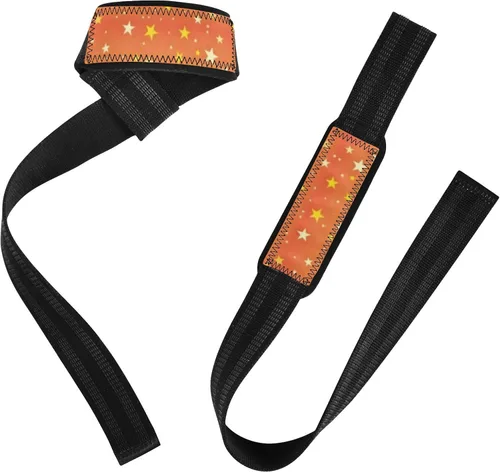 Vista 2 de Star Orange-yellow Gradient Lifting Wrist Straps for Weightlifting, Bodybuilding, Strength Training Padded Neoprene