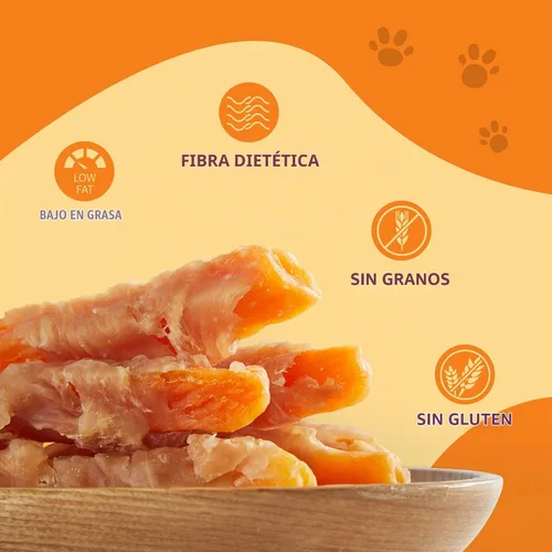Vista 4 de Jungle Calling Golosinas de pollo y batata para perros, masticables suaves