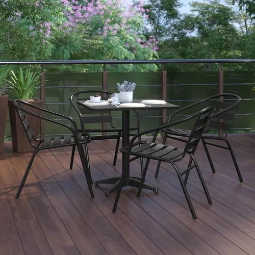 Vista 6 de Flash Furniture TLH-ALUM-28SQ-017BK4-GG Lila - Juego de mesa cuadrada de aluminio para interiores y exteriores de 27.5 pulgadas con 4 sillas Negro