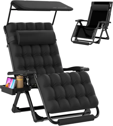 Vista 13 de Suteck Silla de gravedad cero con toldo, sillas reclinables para acampar 26 pulgadas negro con toldo