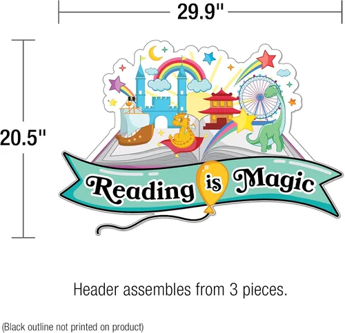 Vista 3 de Carson Dellosa - Juego de 53 piezas de Reading is Magic, arco iris retro, globos, libros y recortes de estrellas con citas inspiradoras