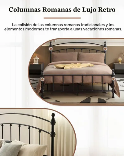 Vista 3 de Marco de cama de plataforma Queen con cabecero y estribo, marco de cama