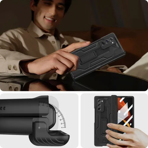 Vista 5 de Miimall Funda para Galaxy Z Fold 2 con protección de bisagra, protector de pantalla de alta transparencia, protector de bisagra magnético, soporte