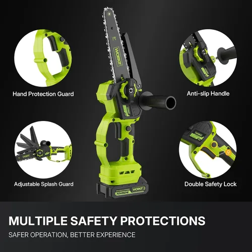 Vista 8 de WORKIT Mini motosierra inalámbrica, motosierra eléctrica de 8 pulgadas con 2 baterías, motosierra de mano con engrasador automático, tensión sin
