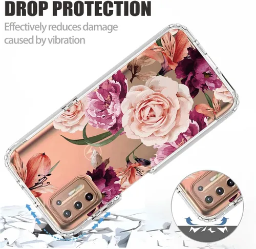 Vista 7 de Funda para Moto G9 Plus, Motorola G9+ XT2087-1 con protector de pantalla de vidrio templado, funda protectora de cuerpo completo con patrón floral