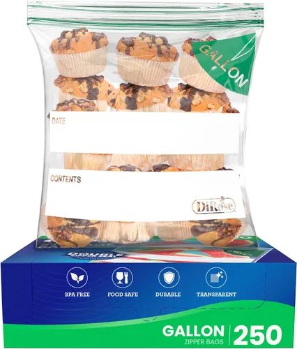 Vista 9 de DiRose Paquete de 250 bolsas de almacenamiento con cierre de 1 galón, diseño práctico y duradero, material seguro para alimentos, sin BPA, cierre