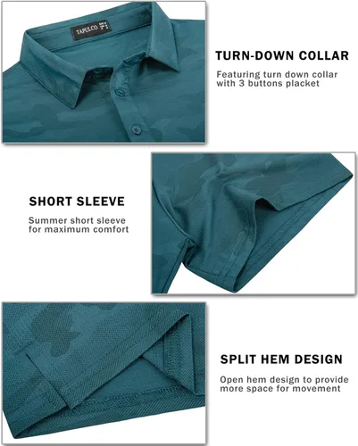 Vista 80 de TAPULCO Camisetas tipo polo de secado rápido para hombre, diseño de camuflaje, atléticas, ligeras, transpirables, casuales, para golf