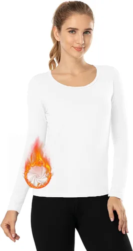 Vista 16 de MANCYFIT Tops térmicos para mujer, camisa con forro polar, manga larga, capa base, cuello en V