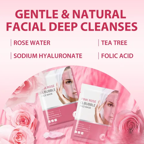 Vista 6 de IREV Paquete de 10 mascarillas faciales de burbujas rosa O2 para el cuidado de la piel, regalos de spa para mujeres, máscara facial limpiadora