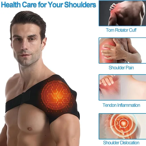 Vista 2 de Almohadilla térmica para hombros con 3 niveles de calor - Soporte de hombro ajustable para hombres y mujeres, alimentado por fuentes de alimentación