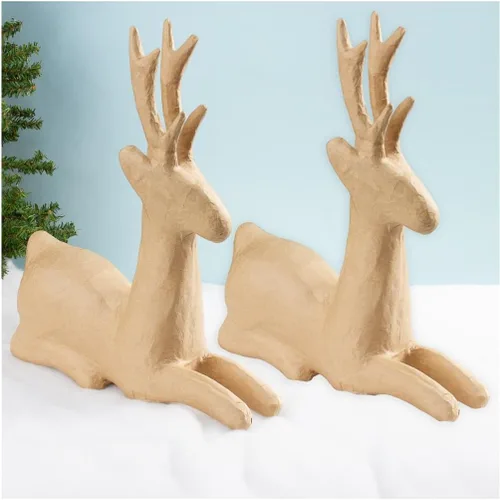 Vista 8 de Factory Direct Craft Juego de 2 esculturas de reno prefabricadas de ciervos sentados y parados sin terminar para decoraciones de Navidad y Paquete