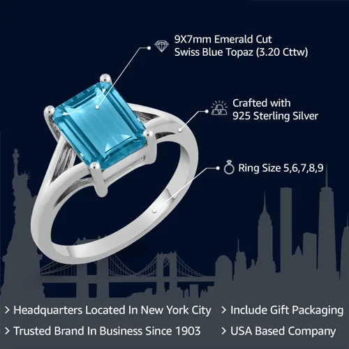 Vista 76 de Gem Stone King Anillo de compromiso solitario con diseño clásico de vástago dividido para mujer, plata de ley 925, piedra natal de piedra preciosa