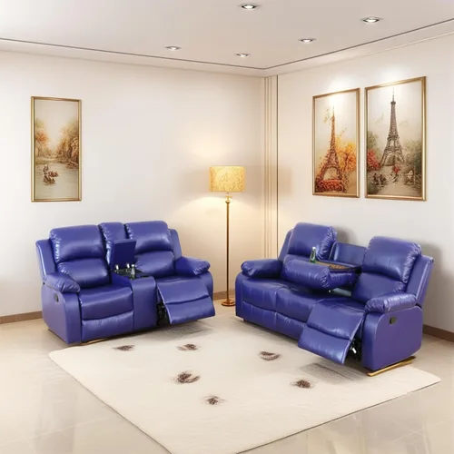 Vista 11 de Conjunto de sofá para sala de Estar, sillón reclinable de cuero transpirable, sofá de 3 plazas para cine en casa con portavasos para apartamento