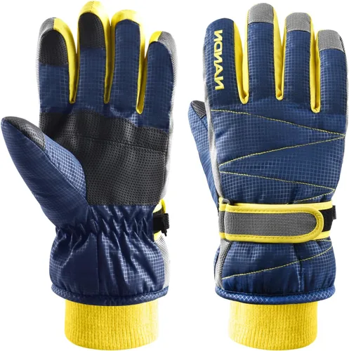 Vista 8 de Kids Ski Snow Gloves, Waterproof Winter Mittens for Boys Girls #01 azul