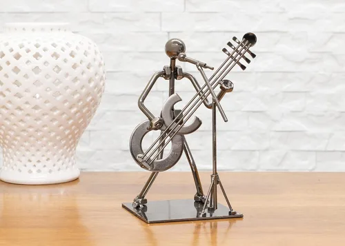 Vista 3 de Broadway Gift Figura decorativa de metal para guitarrista cantante, de 6 pulgadas, color plateado