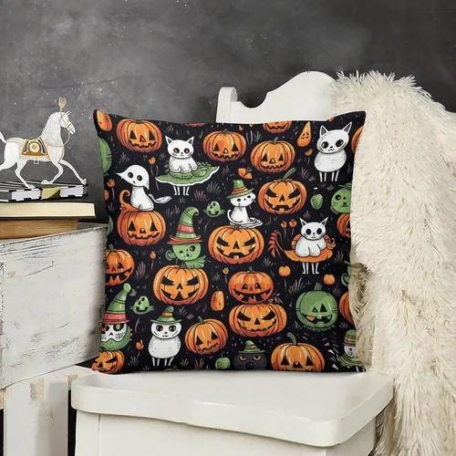 Vista 11 de Fundas de almohada frescas de 12 x 12 pulgadas, fundas de almohada de gatos y calabazas, decoración de habitación, funda de cojín de feliz Halloween