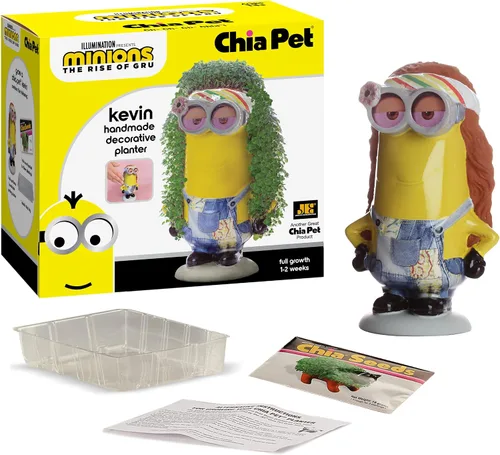 Vista 2 de Chia Pet Kevin - Minions con paquete de semillas, maceta decorativa de cerámica, fácil de hacer y divertida de cultivar, regalo novedoso, perfecto