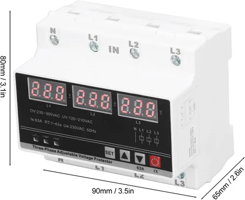 Vista 5 de Protector de corriente CA AC120V a 300V 63A Protectores ajustables trifásicos sobre dispositivo de corriente bajo voltaje Montaje en riel DIN