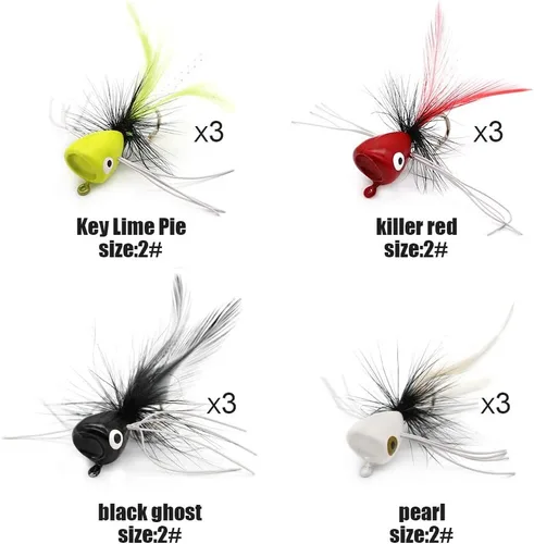 Vista 3 de Popper-Flies-para-Mosca-Pesca-Topwater-Bass-Panfish-Bluegill Poppers Moscas Bugs Señuelos
