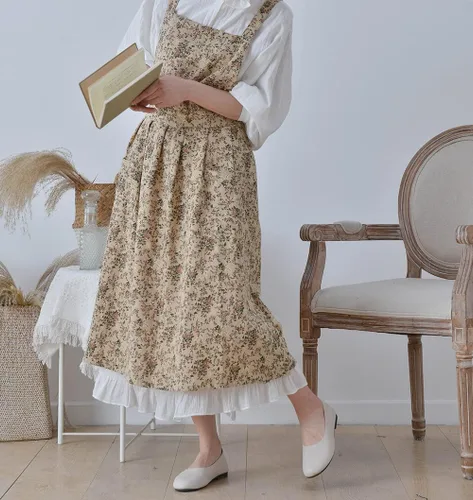 Vista 7 de Delantal japonés de algodón con espalda cruzada para mujer con bolsillos