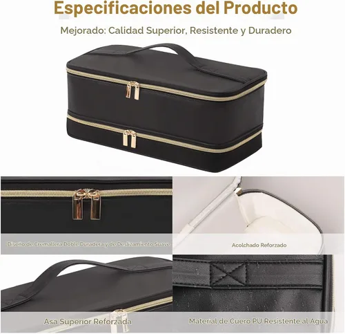 Vista 3 de BAGCRAZY Estuche de transporte de viaje para secador de pelo Dyson Shark Flexstyle Revlon Airwrap, estuche de viaje Dyson Airwrap de doble capa Negro