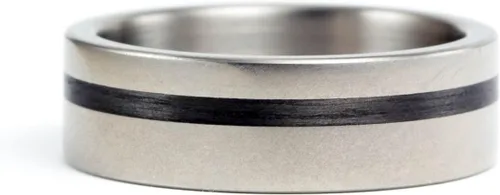 Vista 3 de Men's carbon fiber & titanium ring. Unique matte wedding band with black stripe. Water resistant, very durable and hypoallergenic (00313_7N)