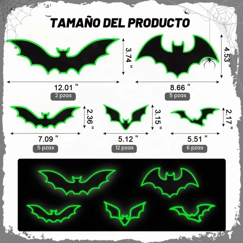 Vista 2 de YUJUN 30 piezas de decoración de Halloween para puerta de garaje, murciélagos negros que brillan en la oscuridad, imanes luminosos para puerta