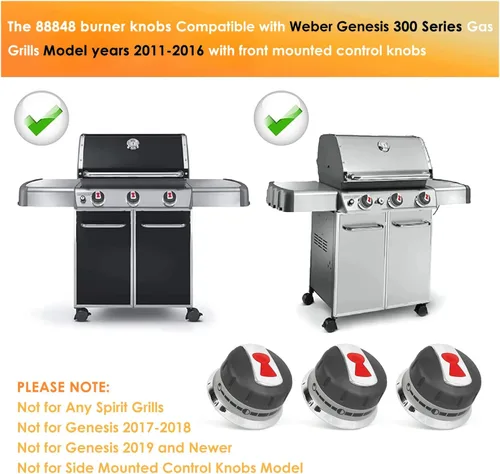 Vista 3 de 3 pomos de quemador de parrilla de gas 88848 mejorados compatibles con piezas de parrilla Weber Genesis (2011-2016) Series mejor que la calidad OEM