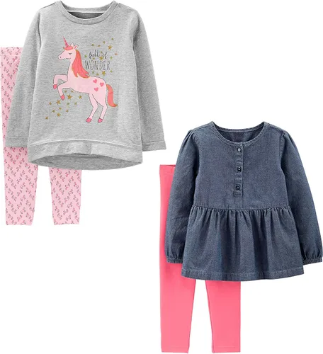 Vista 2 de Simple Joys by Carter's - Juego de 4 piezas de camisas y pantalones de manga larga para niña