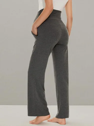 Vista 7 de Ecavus Pantalones de maternidad anchos y rectos para mujer, versátiles, cómodos, palazzo, elásticos, con bolsillos