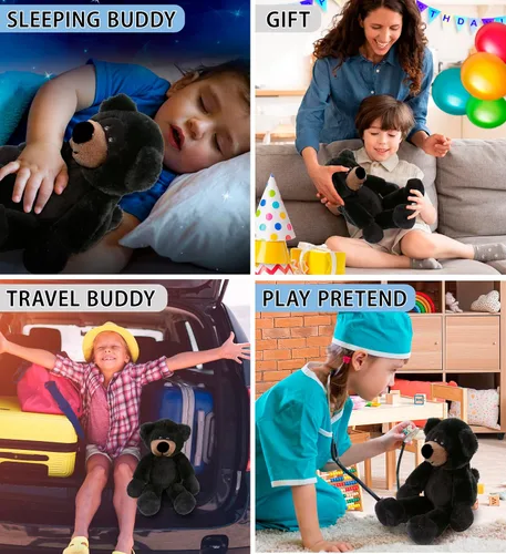 Vista 4 de DolliBu Peluche de oso negro – Oso negro suave y abrazable de pierna larga, adorable juguete de peluche para jugar, lindo regalo de vida silvestre