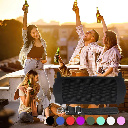 Vista 9 de Funda de silicona compatible con altavoz portátil impermeable JBL Flip 7 (cubierta negra)