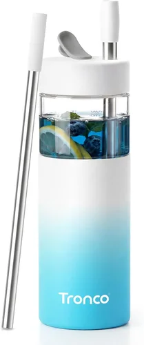 Vista 12 de Tronco Vaso de vidrio de 24 onzas con tapa y popote, taza de café helado, taza de batido con tapa de silicona para té Boba, hogar, oficina, viajes