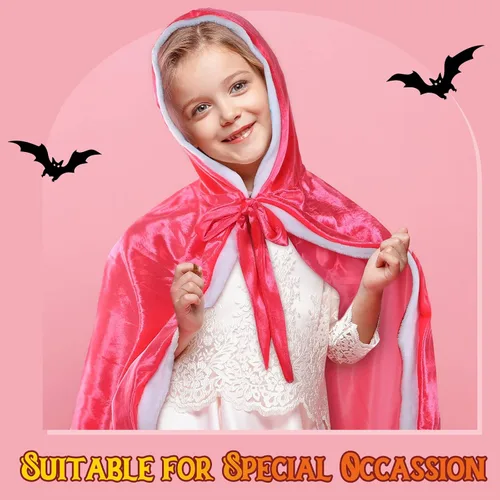 Vista 4 de Paquete de 2 capas de piel de princesa con capucha de Halloween capa de princesa con capucha disfraz para niñas pequeñas cosplay de hadas
