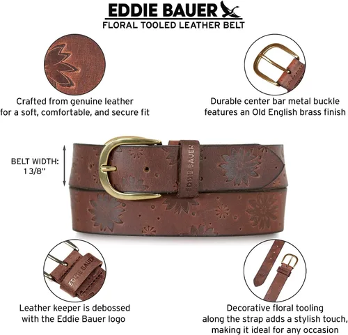 Vista 6 de Eddie Bauer Cinturones de cuero casuales para mujer con hebilla de metal duradera