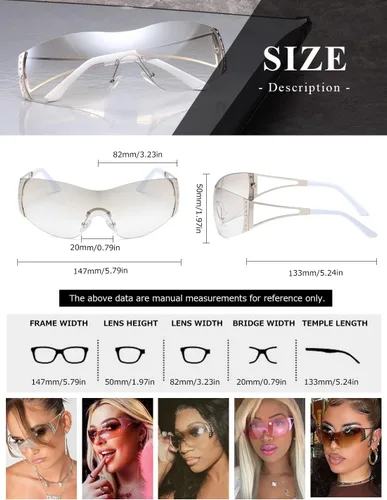 Vista 3 de kimorn Gafas de sol Y2K envolventes para mujeres y hombres, con escudo plano, tecnología futurista, sin marco, K1344