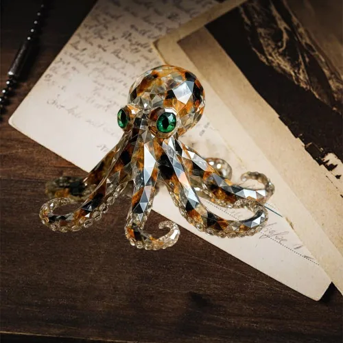 Vista 2 de Figura de pulpo con anillos azules, adornos curativos para el hogar, adorno de pulpo de cristal hecho a mano, adornos decorativos de resina