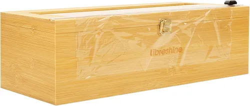 Vista 9 de Libreshine Dispensador de plástico de 18 pulgadas con cortador y rodillo, soporte de película comercial de bambú resistente para película adhesiva