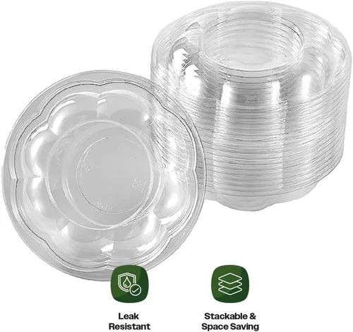 Vista 8 de CIAO! Tazón de fruta y ensalada PET transparente de 18 oz con tapa de cúpula rosa (150/caja)