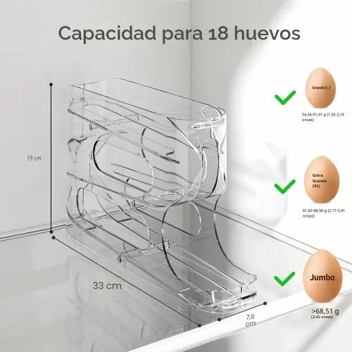 Vista 7 de Sotfamily - Soporte transparente para huevos FIFO para nevera, dispensador de huevos para huevos, 18 unidades 1-Pack Automatic Rolling Egg