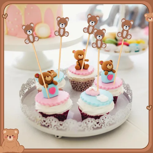 Vista 5 de Tioncy 100 unidades de palillos de cóctel con diseño de oso, palillos de dientes de oso de 4.7 pulgadas para aperitivos, pinchos de bambú