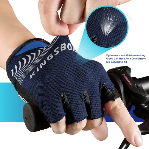 Vista 5 de KINGSBOM Guantes de ciclismo que absorben los golpes con almohadilla de gel de silicona ligera, transpirables y antideslizantes para hombres
