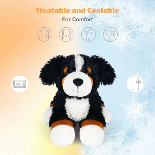 Vista 3 de SuzziPals Perro gran boyero suizo de peluche calefactable y enfriable, almohadilla térmica apta para microondas para calma y relajación, perro