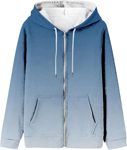 Vista 2 de Sudadera con capucha de gran tamaño con cremallera para mujer, de manga larga, ligera, de algodón