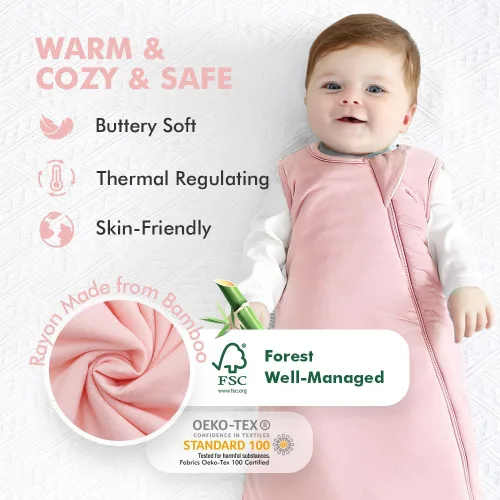 Vista 2 de HAPIU Saco de dormir unisex de rayón hecho de bambú TOG 1.0, cremallera premium de 2 vías, manta portátil para bebé All-Night Comfort, Buttery