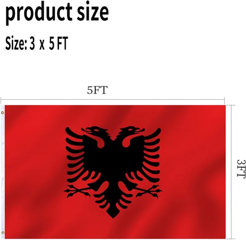 Vista 7 de Bandera albanesa de Albania 3x5 doble cara para exteriores, banderas nacionales del país de alta resistencia de 3 capas de poliéster con 2 ojales