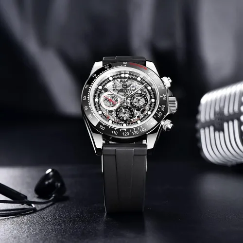 Vista 3 de RollsTimi Pagani Design - Relojes automáticos para hombre, diseño de diamante, arco iris, mecánico, impermeable, acero inoxidable, cronógrafo