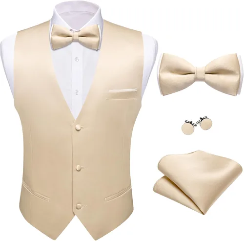 Vista 21 de Barry.Wang Chaleco de traje para hombre, conjunto de corbatín, chaleco A-02-rosa claro