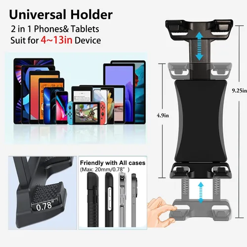 Vista 5 de Soporte para tablet de automóvil, base de taladro resistente, soporte para tableta de camión, para iPad, Samsung Tab de 5 a 13 pulgadas, tableta
