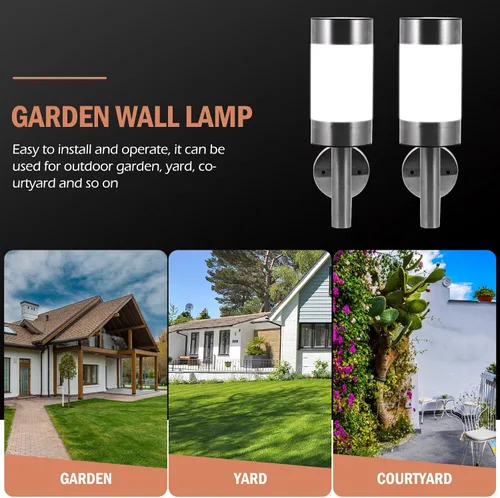 Vista 3 de Cabilock 2 luces solares de pared LED de acero inoxidable, iluminación al aire libre para jardín, patio, valla patio con iluminación brillante